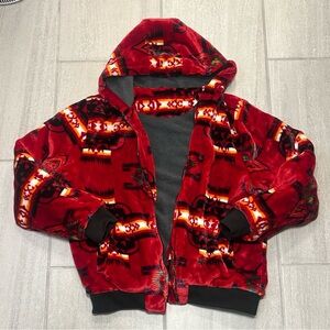Women’s small Red Hooded Patterned Fleece Jacket